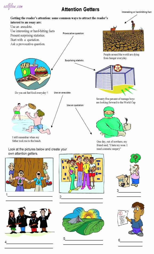 Writing Good Hooks Worksheet Unique attention Ters Hooks for Writing Eslflow