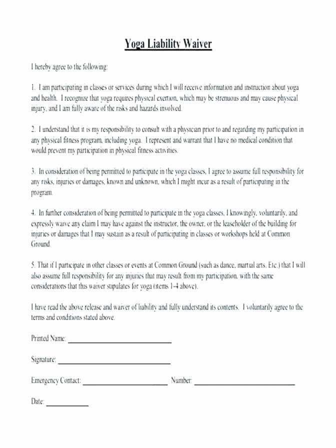 Yoga Release forms Beautiful Yoga Studio Waiver form