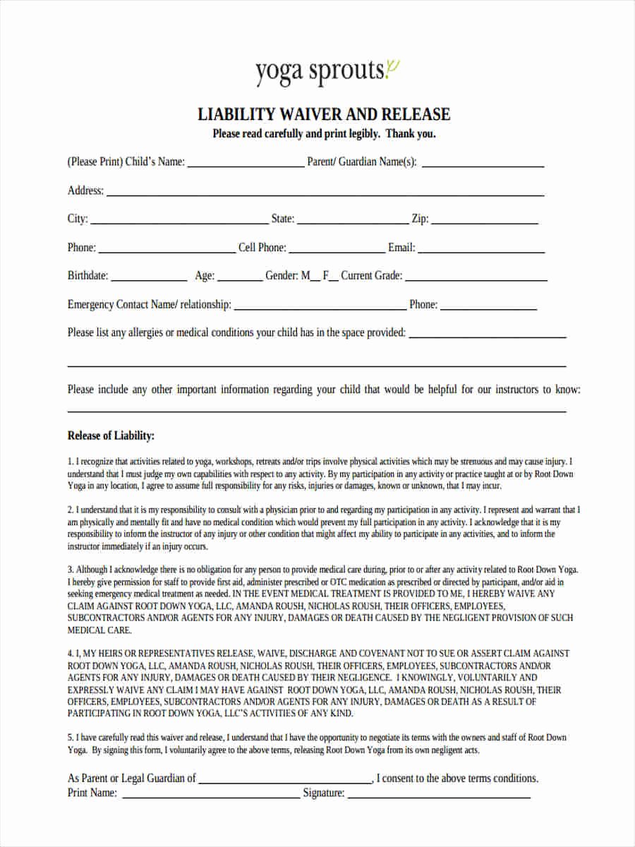 Yoga Release forms Fresh 29 Sample Liability forms