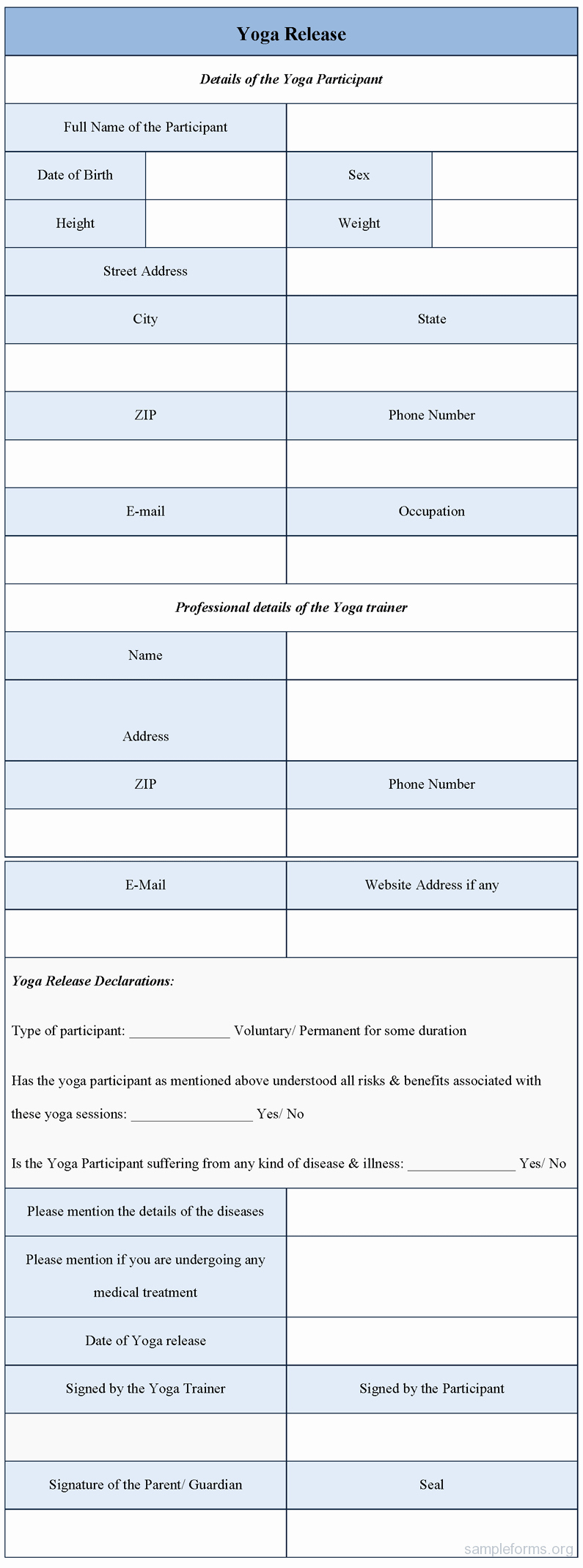 Yoga Release forms Inspirational Yoga Release form Sample forms