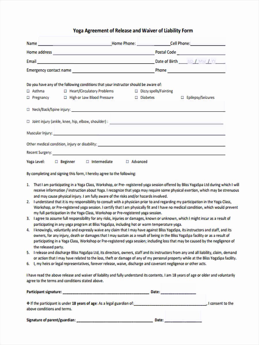 Yoga Release forms Luxury 7 Yoga Waiver form 7 Free Documents In Word Pdf