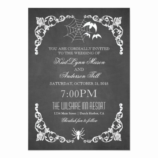 You are Cordially Invited Template Inspirational Chalkboard Wedding Halloween Bats and Spider Card