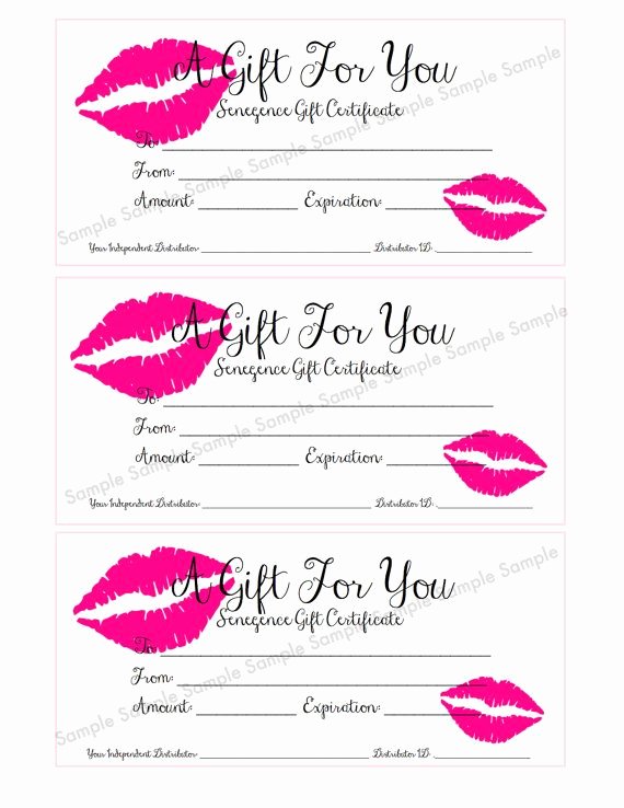 Younique Gift Certificate Template Elegant Senegence Lipsense Gift Certificate Gift Card by