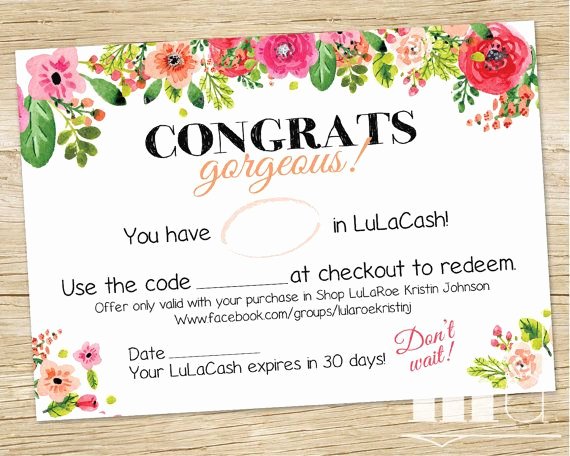 Younique Gift Certificate Template Unique Lularoe Cash Lulacash Lula Moolah Lula Bucks Printable