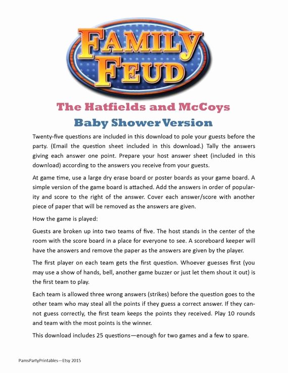 Youth Downloads Family Feud Luxury Baby Shower Family Feud Printable Game Hatfields and