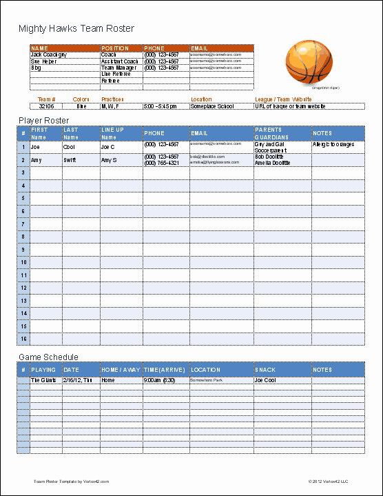 Youth Football Practice Schedule Template Lovely Create A Printable Basketball Roster with This Excel