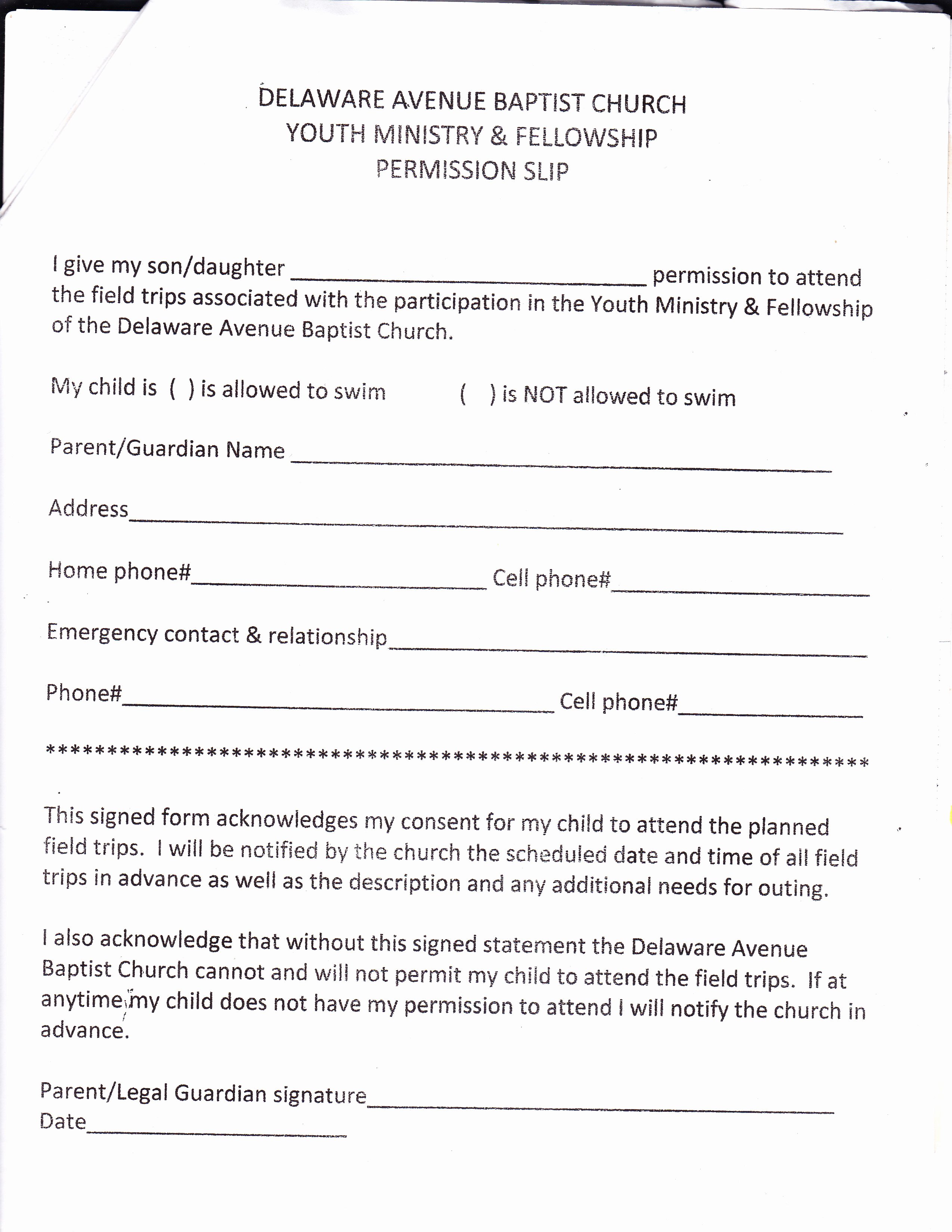 Youth Group Permission Slips Best Of Youth Ministry – Delaware Avenue Baptist Church
