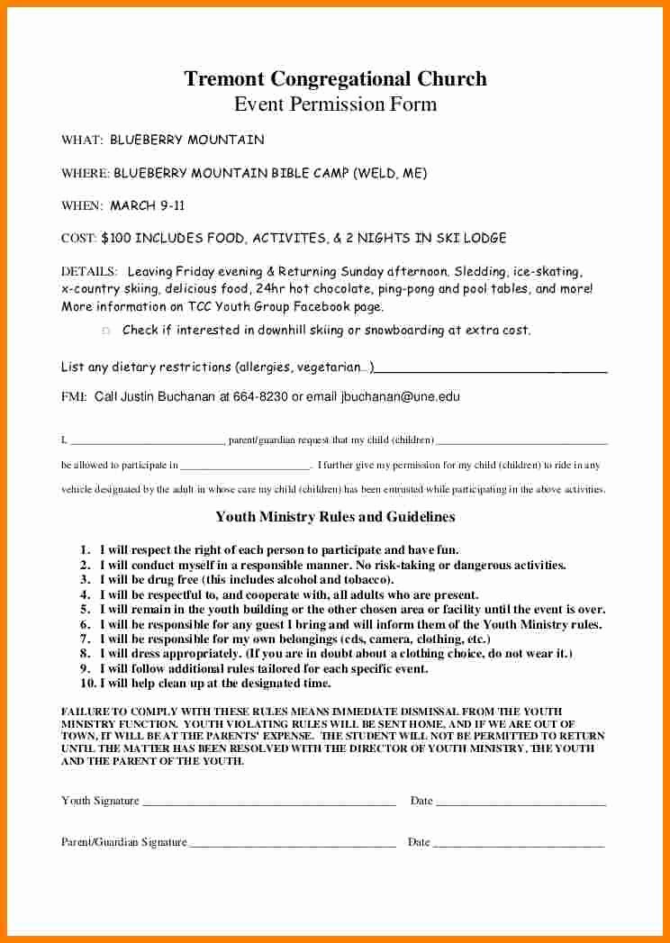 Youth Group Permission Slips Elegant 8 Church Youth Group Permission Slip Template