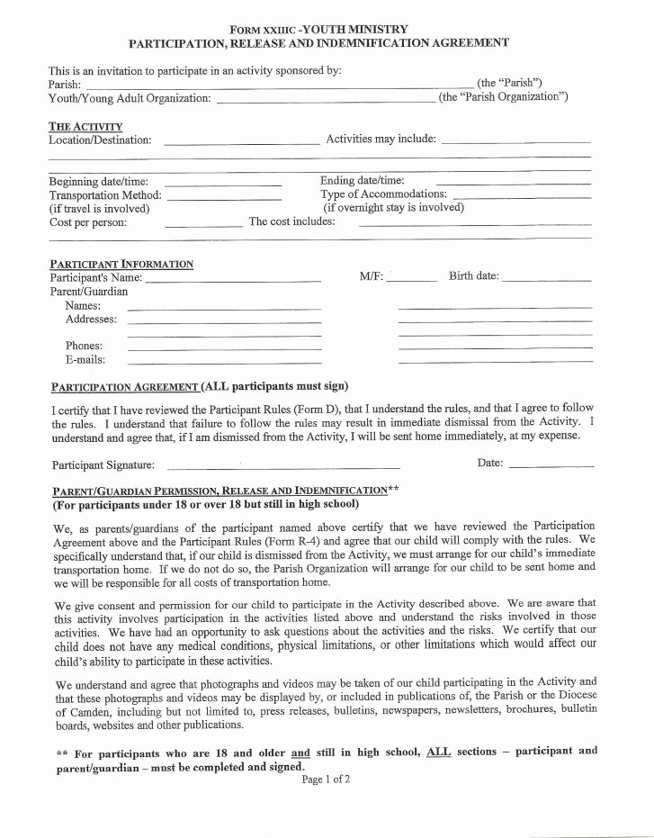 Youth Group Permission Slips Elegant Handbook forms &amp; Fees Mary Mom Youth Faith formation