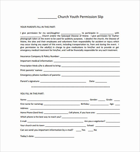 Youth Group Permission Slips Inspirational Sample Permission Slip 14 Documents In Word Pdf